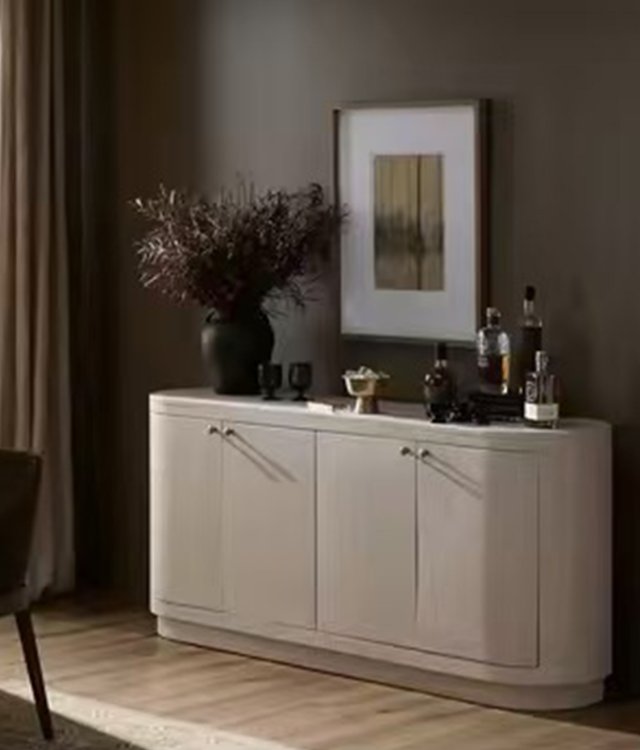 Minimalist Curved Sideboard | Cream Oval Storage Cabinet with 4 Doors