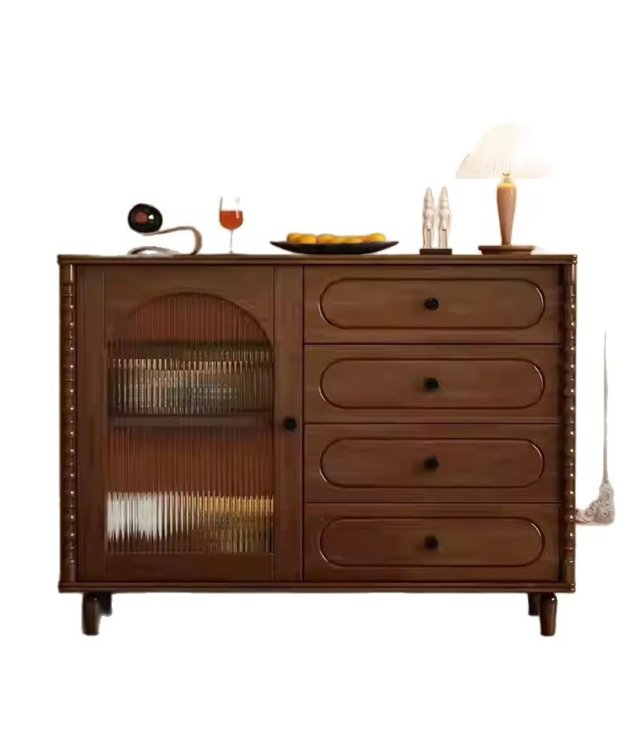 Vintage Arched Glass Door Wood Dresser | Mid-Century Storage Cabinet with Drawers