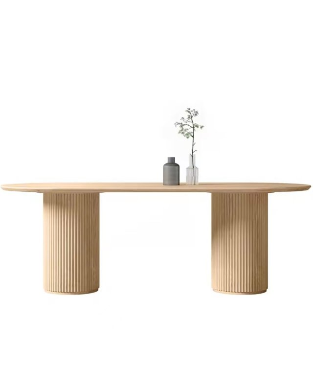 Nordic Fluted Double Pedestal Oval Dining Table | Solid Wood Dining Room Furniture