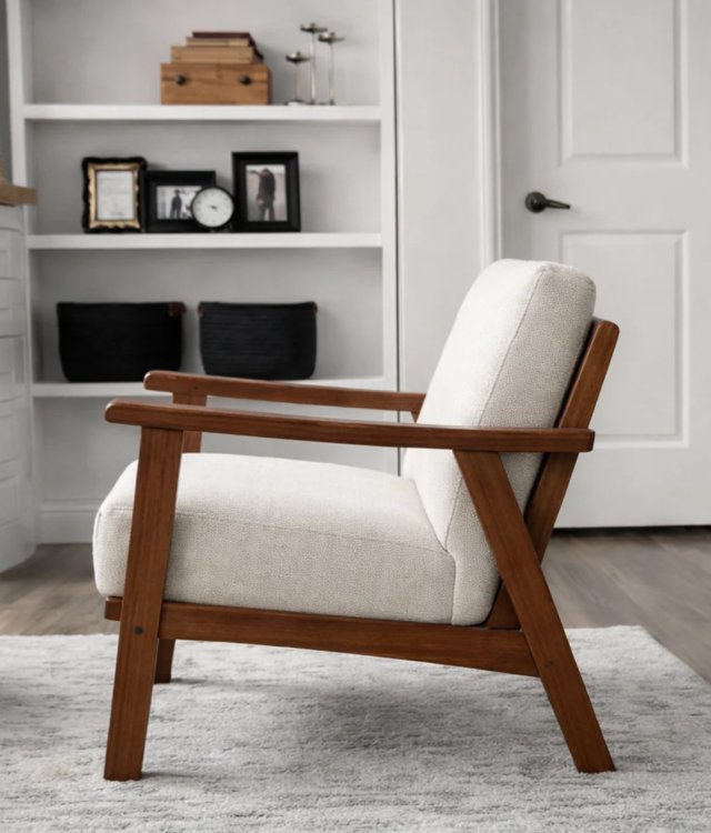 Solid Wood Lounge Chair | Mid-Century Modern Accent Chair for Living Room