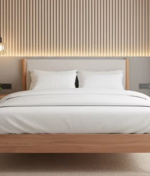 Modern Nordic Bed Frame with Padded Headboard | Natural Wood Bedroom Furniture