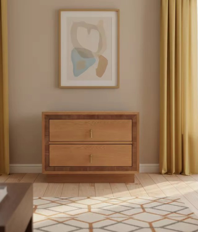 Modern Two-Tone Wood Bedside Table | Minimalist 2-Drawer Nightstand