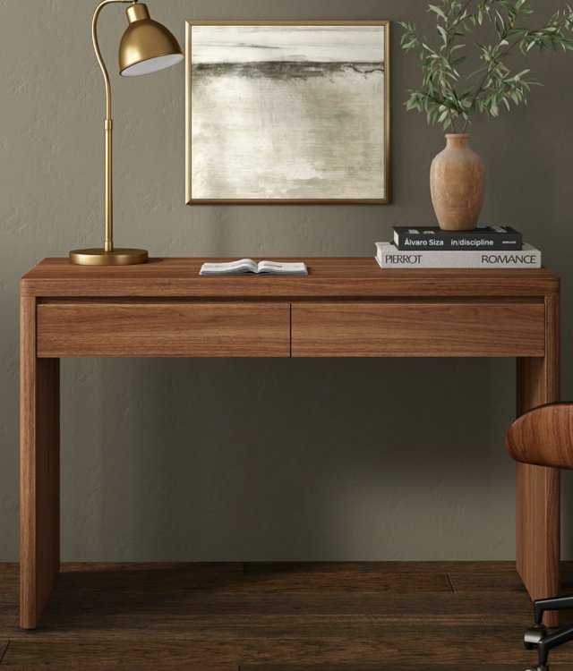 Modern Solid Wood Home Office Desk with 2 Drawers