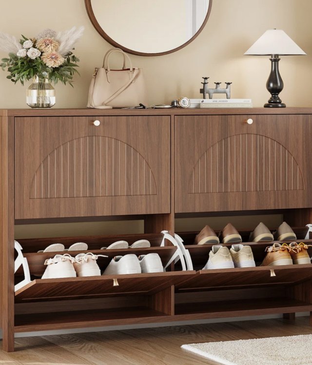 Modern Arched Fluted Tilt-Out Shoe Cabinet