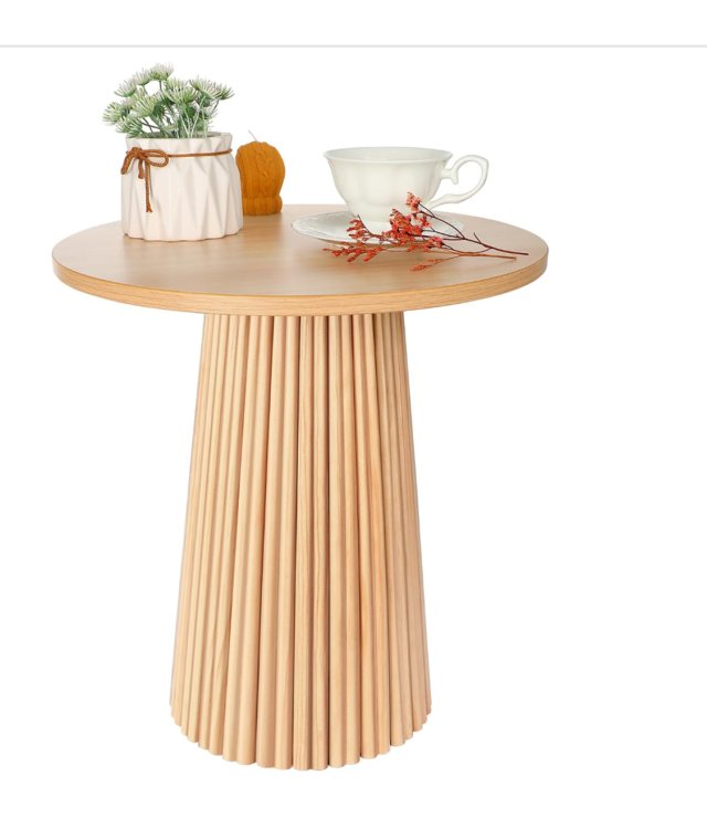 Fluted Round Rattan Side Table | Boho Accent End Table | Modern Bedside Table & Plant Stand