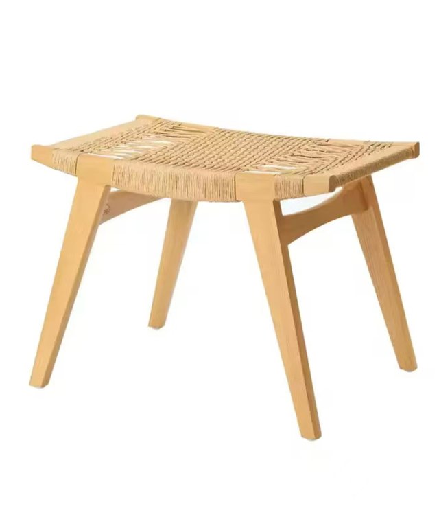 Modern Woven Solid Wood Stool | Handwoven Rope Seat Stool for Kitchen & Living Room