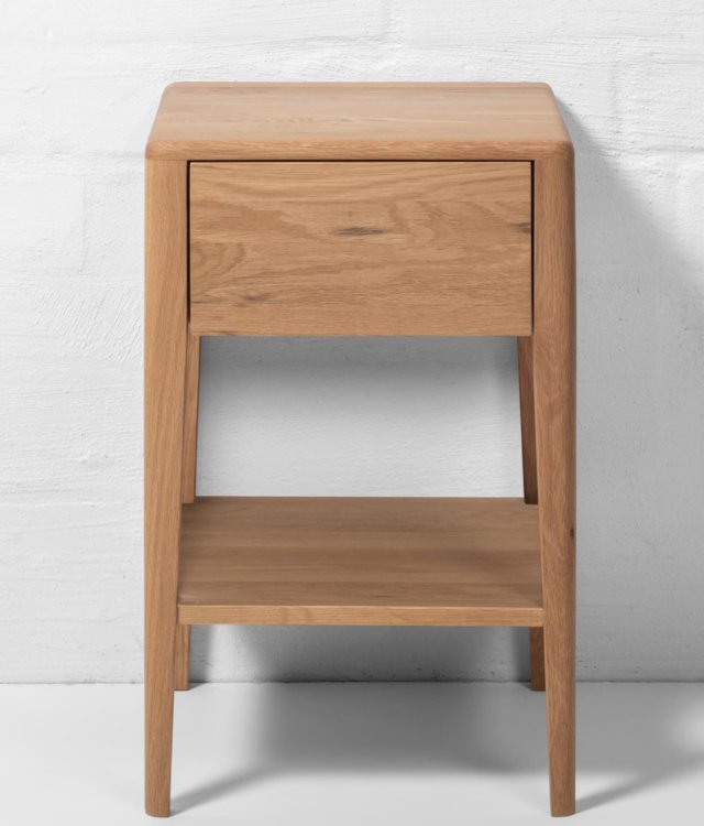 Minimalist Solid Oak 1-Drawer Bedside Table | Open Shelf Nightstand