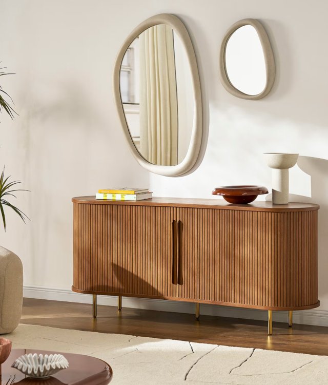 Modern Fluted Solid Wood Sideboard | Dining Room Storage Cabinet