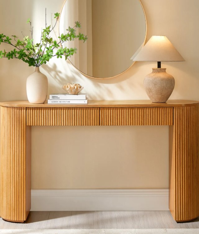 Curved Fluted Console Table | Light Oak Modern Entryway Furniture