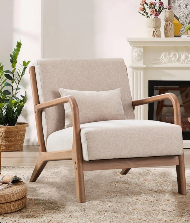 Solid Wood Lounge Chair | Mid-Century Modern Accent Chair for Living Room