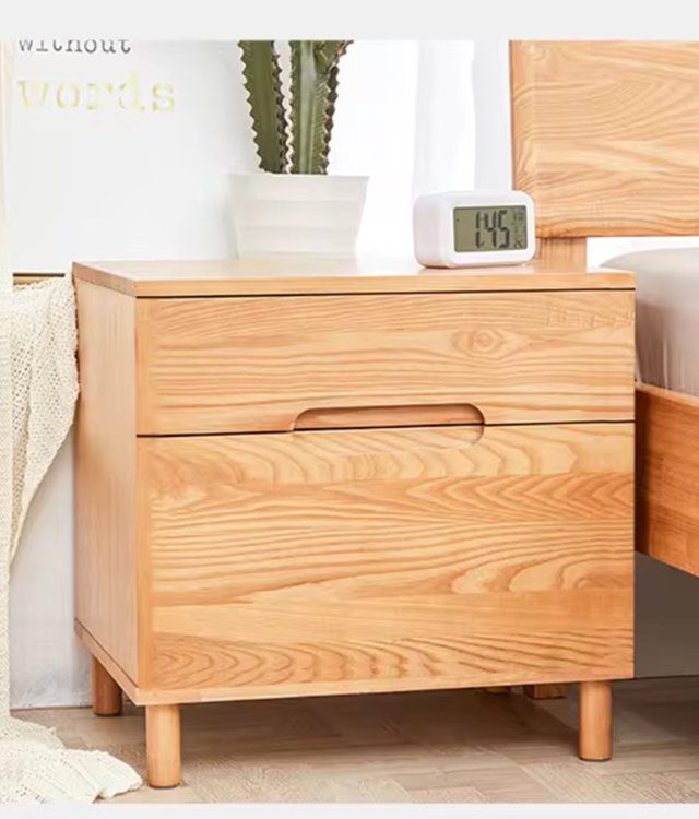 Minimalist Solid Wood 2-Drawer Bedside Table | Nordic Recessed-Handle Nightstand