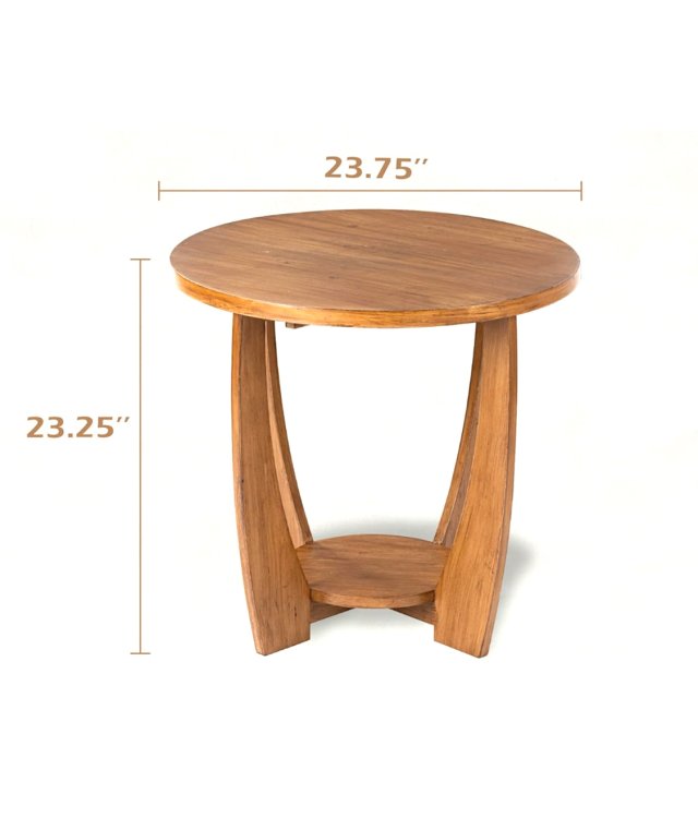 Modern Curved Wood Side Table with Open Shelf | Rustic Oval Accent Table for Living