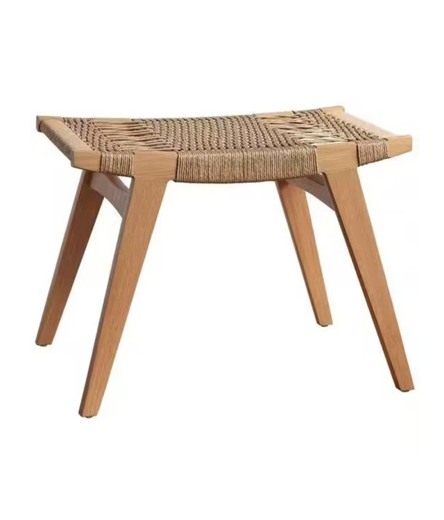 Modern Woven Solid Wood Stool | Handwoven Rope Seat Stool for Kitchen & Living Room