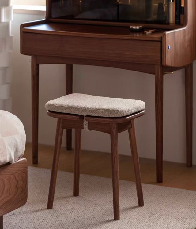 Modern Minimalist Solid Wood Fabric Stool | Upholstered Dining Chair for Kitchen & Living Room