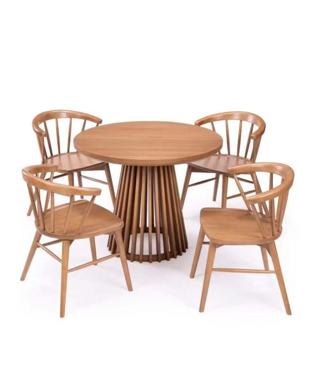 Solid Wood Round Dining Table with Fluted Pedestal Base | Modern Dining Room Table