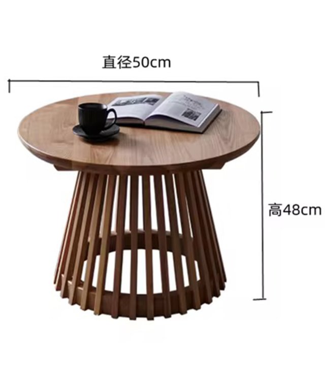 Modern Round Radiating Fluted Coffee Table | Natural Solid Wood | Wabi-Sabi Style