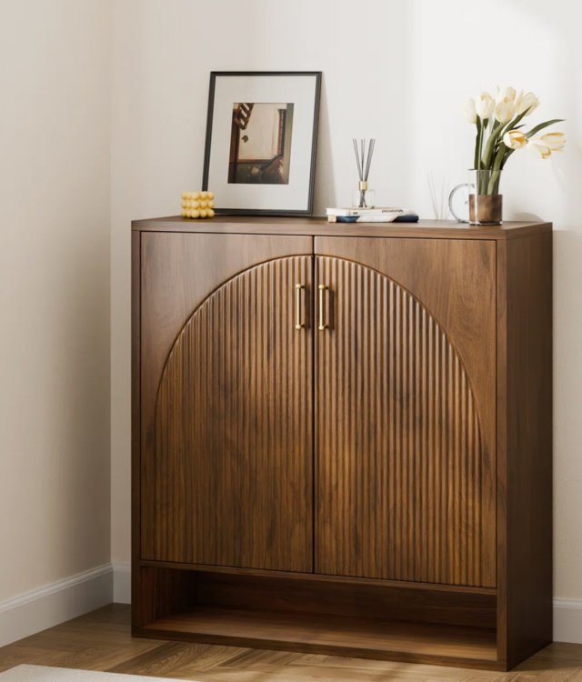 Wholesale Modern Solid Wood Arched Fluted Shoe Cabinet for Entryway & Hotel Bulk Order