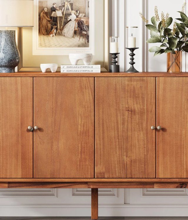 Modern Storage Sideboard Cabinet | 60in 4-Door Buffet for Dining Room