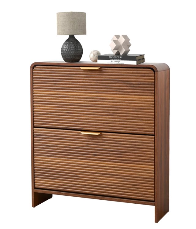 Modern Horizontal Fluted Shoe Cabinet (2 Flip Drawers)