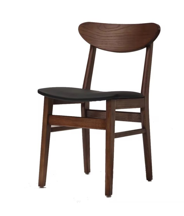 Minimalist Solid Wood Dining Chair | Black PU Leather Cushion Ash Wood Chair for Kitchen & Restaurant