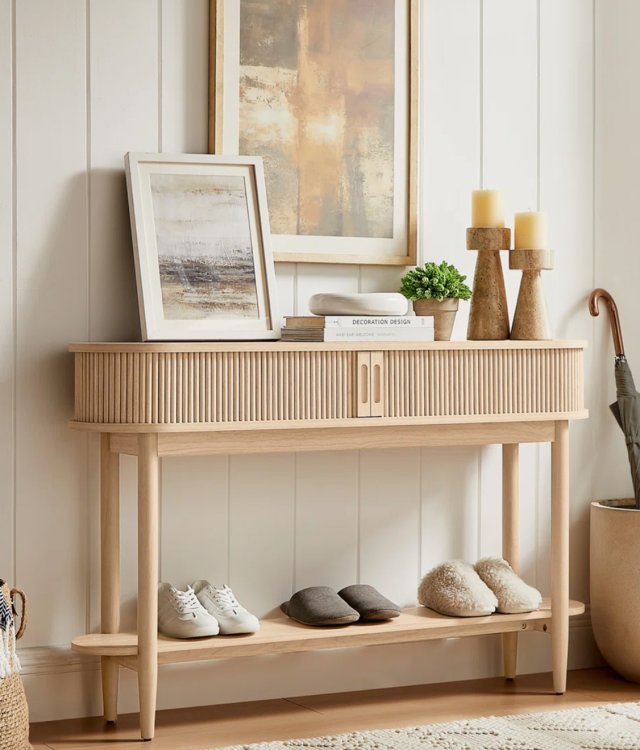Curved Fluted Console Table | Light Oak Entryway & Living Room Furniture