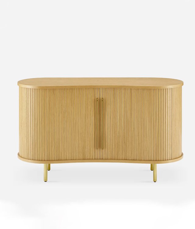 Modern Natural Wood Sideboard | Dining Room Storage Cabinet with Fluted Doors
