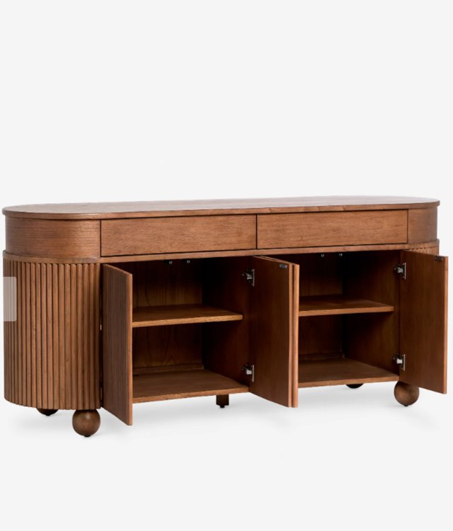 Modern Luxury Fluted Solid Wood Sideboard | Dining Room Storage Cabinet with Drawers