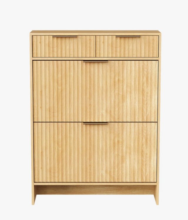 Modern Slatted Wooden Shoe Cabinet for Hotel & Living Room Bulk Order