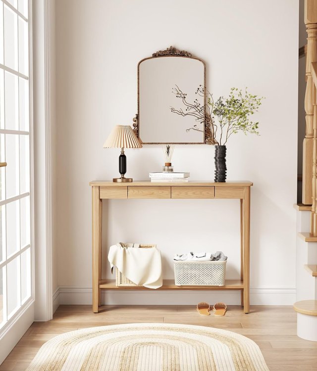 Solid Wood Console Table With Drawers And Lower Shelf Entryway Hallway Sofa Console Desk For Home Wholesale