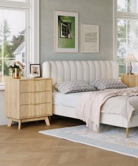 Fluted Wooden Nightstand, 3-Drawer Large Storage Side Cabinet for Bedroom & Living Room