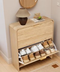 Modern Fluted Wood Flip Shoe Cabinet 2-Tier Flip-Down Shoe Storage Cabinet For Home Entryway Wholesale
