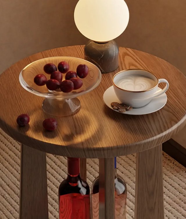 Natural Solid Wood 2-Tier Round Side Table Open-Design End Table For Living Room Bedroom Supply