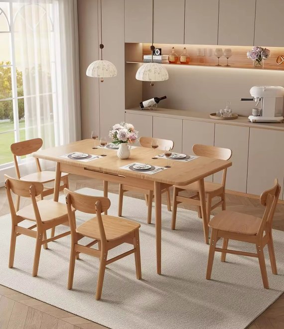 Space-Saving Extendable Dining Furniture, Solid Wood Dining Table for Nordic Small Household & Restaurant Bulk Order