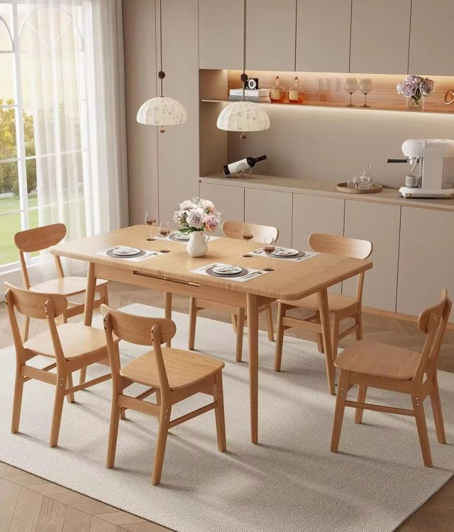 Space-Saving Extendable Dining Furniture, Solid Wood Dining Table for Nordic Small Household & Restaurant Bulk Order