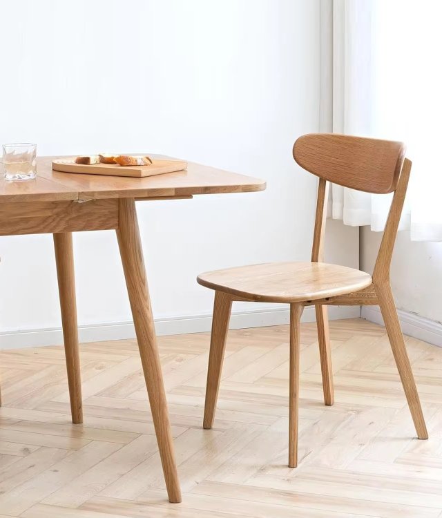 Paddle-Shaped Back Side Chair, Oak Solid Wood Dining Chair for Nordic Home Kitchen & Cafe Project