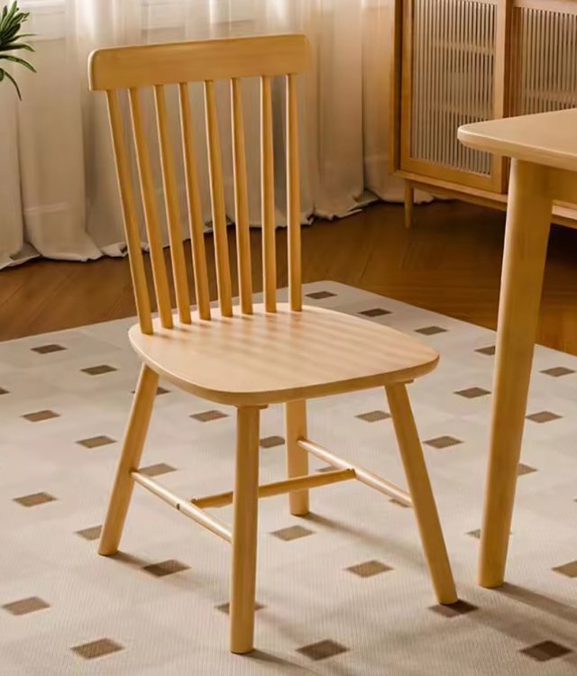 Vertical Slat Windsor Style Side Chair, Solid Wood Dining Chair for Nordic Country-Style Home & Catering Venues