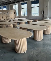 Decorative Fluted Base Dining Furniture, Solid Wood Dining Table for Nordic LightLuxury Home & Event Venue