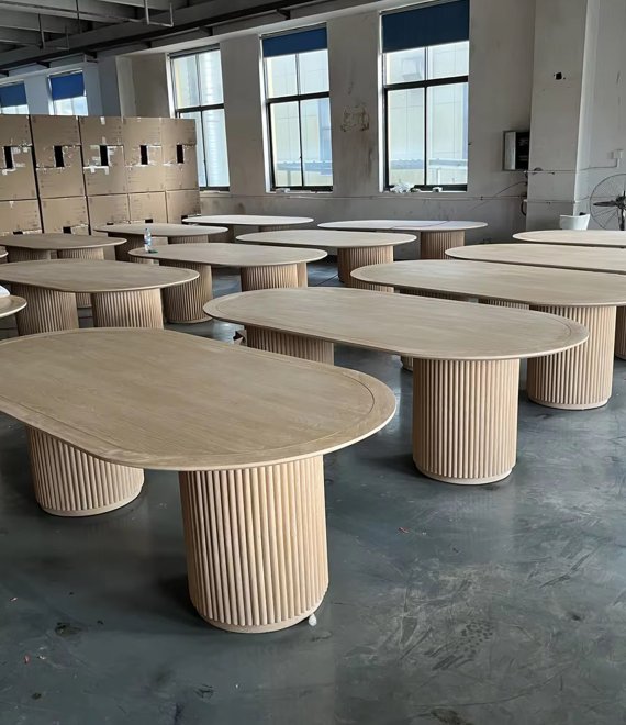 Decorative Fluted Base Dining Furniture, Solid Wood Dining Table for Nordic LightLuxury Home & Event Venue