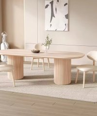 Decorative Fluted Base Dining Furniture, Solid Wood Dining Table for Nordic LightLuxury Home & Event Venue
