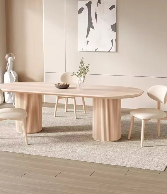 Decorative Fluted Base Dining Furniture, Solid Wood Dining Table for Nordic LightLuxury Home & Event Venue