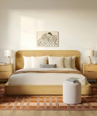 Nordic Style Rounded-Edge Solid Oak Bed, Low-Profile Floating Scandinavian Platform Bed Frame