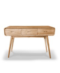 Nordic Oak Wood Console Table 3 Drawers Rounded Edge Hallway Entryway Sofa Console Desk For Home Project Supply