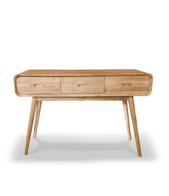 Nordic Oak Wood Console Table 3 Drawers Rounded Edge Hallway Entryway Sofa Console Desk For Home Project Supply