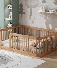 Solid Wood Floor Bed With Guardrail Toddler Safety Bed Montessori Kids Bed For Children Room Wholesale