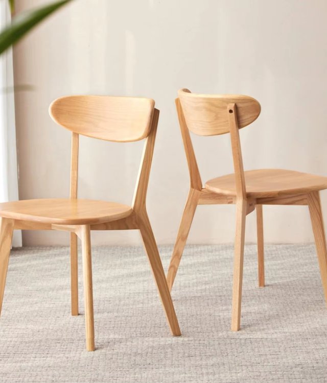 Paddle-Shaped Back Side Chair, Oak Solid Wood Dining Chair for Nordic Home Kitchen & Cafe Project