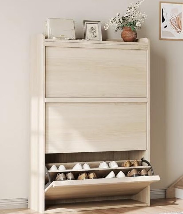 Modern Slim Flip Down Wooden Shoe Cabinet Narrow Entryway Shoe Storage Cabinet For Home Wholesale