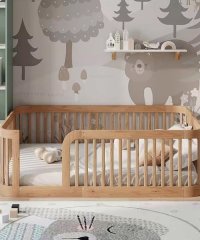 Solid Wood Floor Bed With Guardrail Toddler Safety Bed Montessori Kids Bed For Children Room Wholesale