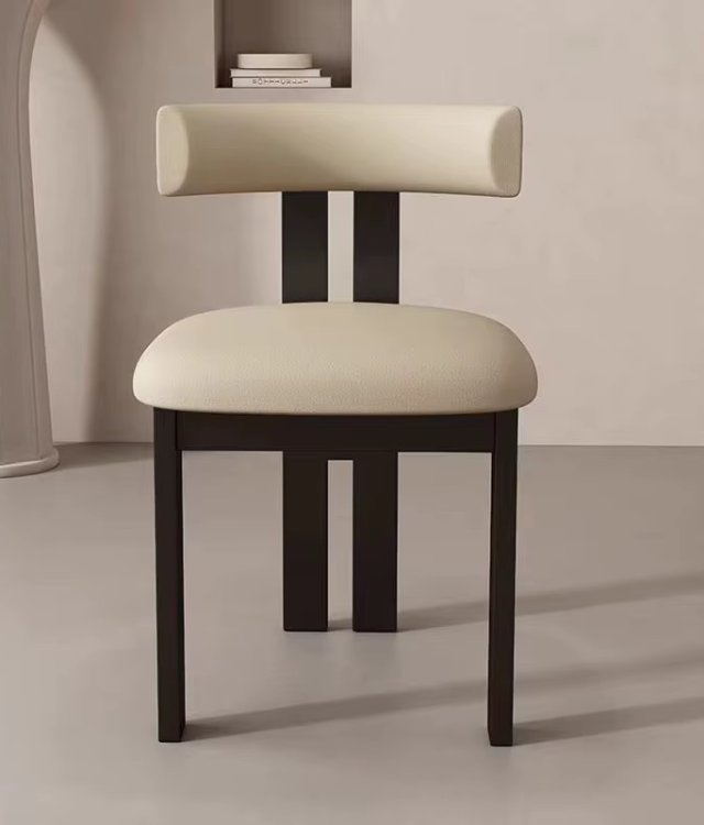 Block-Style Double Post Upholstered Side Chair, Solid Wood Dining Chair for Nordic Modern Hotel Restaurant