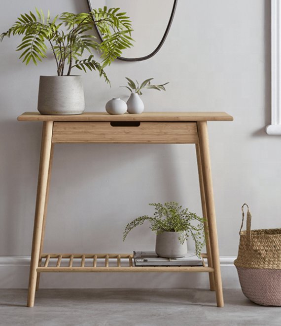 Nordic Bamboo Wood Console Table With Storage Shelf Entryway Hallway Sofa Console Desk Wholesale Supply