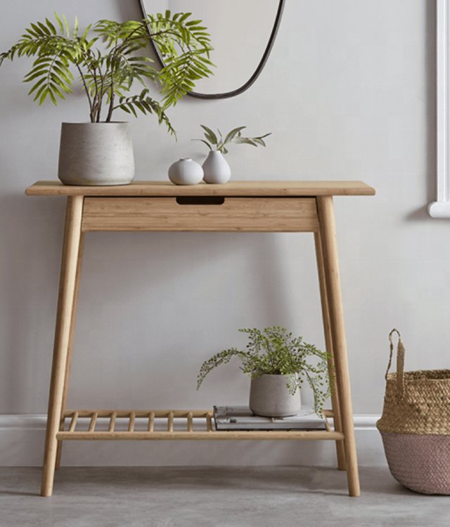 Nordic Bamboo Wood Console Table With Storage Shelf Entryway Hallway Sofa Console Desk Wholesale Supply